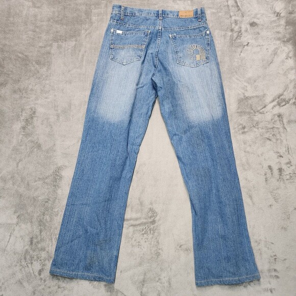 Akademiks Men's Light Wash Distressed Straight Leg Denim Jean Size 34x32 - Picture 2 of 14